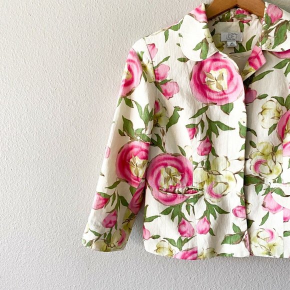 Ann Taylor LOFT petite light yellow floral linen - Picture 3 of 8